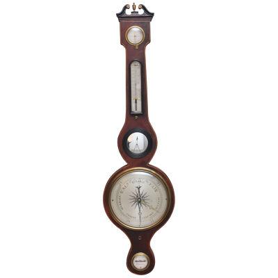 19th Century mahogany banjo barometer by P Nolfi of Taunton