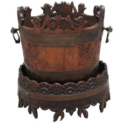 19th Century carved oak bucket and stand