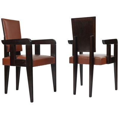Pair of Desk Armchairs in Stained Ash Wood by André Sornay, 1940