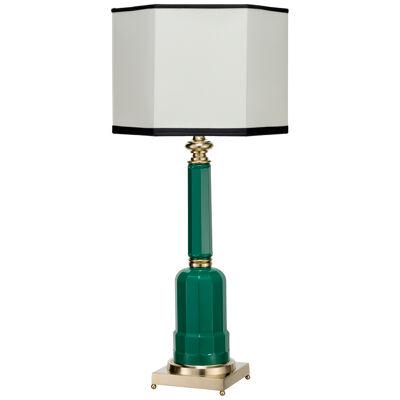 Novecento 261 turquoise green, Jacaranda blown glass and brass table lamp