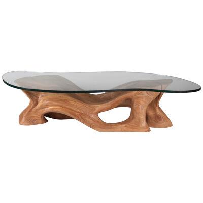 Amorph Crux Coffee Table Honey stain on Ash wood with Organic Shaped Glass