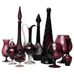 1960s Purple Glass Set of Ten Italian Empoli Genie Bottles Vases and Candy Jars 