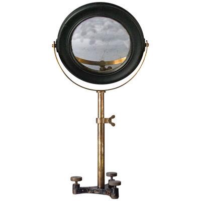 19th C. Scientific Optical Mirror in Black Hardwood Frame on Tripod Brass Stand