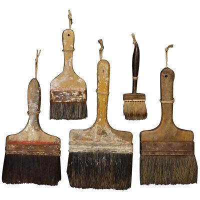 Set of Five Large 20th Century British Pure Bristle Horse Hair Paint Brushes