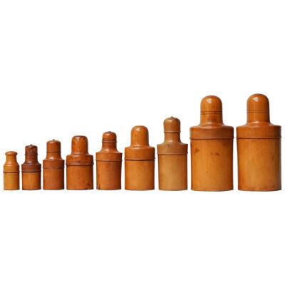 Set of Nine 19th C English Victorian Treen Ware Boxwood Medicine Bottle Holders