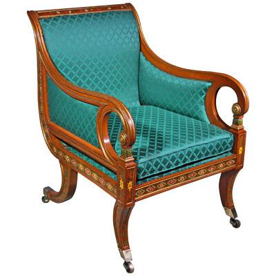 Important Regency Period Decorated and Gilt Satinwood Library Chair