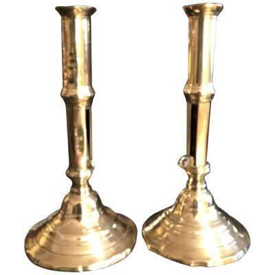 Pair of Mid 18th Century Brass Ejector Candesticks