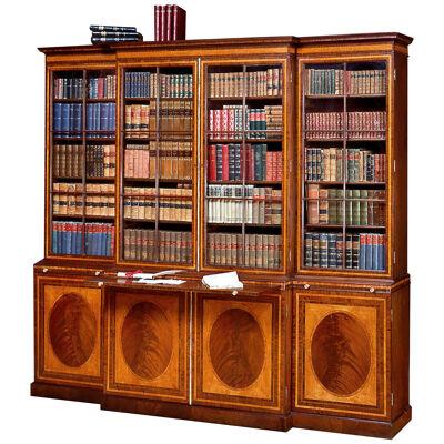 George III Mahogany Breakfront Bookcase attributed to Gillows of Lancaster