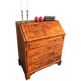 George I Period Feather Banded and Cross Banded Figured Walnut Bureau
