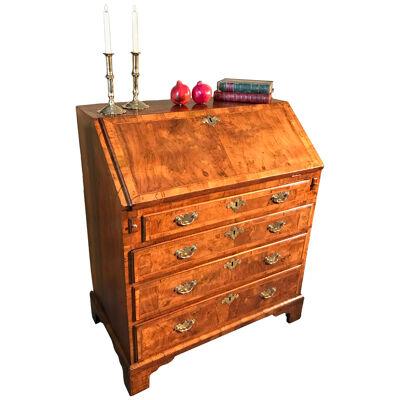 George I Period Feather Banded and Cross Banded Figured Walnut Bureau