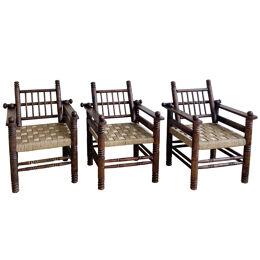 Three Charles Dudouyt Rush Seat Armchairs